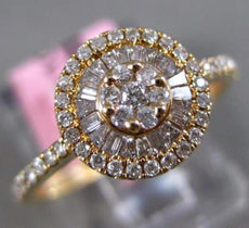 ESTATE .45CT ROUND & BAGUETTE DIAMOND 18KT YELLOW GOLD 3D FLOWER HALO LOVE RING