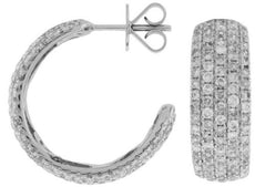 ESTATE WIDE 2.90CT DIAMOND 14K WHITE GOLD MULTI ROW SEMI HOOP STUD LOVE EARRINGS