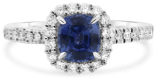 1.75CT DIAMOND & AAA SAPPHIRE 18KT WHITE GOLD 3D CUSHION & ROUND ENGAGEMENT RING
