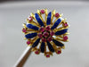 ANTIQUE LARGE 1.20CT AAA RUBY 18KT YELLOW GOLD 3D BLUE ENAMEL OPEN FLOWER RING