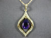 ESTATE .82CT DIAMOND & AAA AMETHYST 14K YELLOW GOLD 3D TEAR DROP LEAF PENDANT