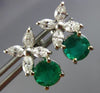 ESTATE LARGE 3.25CT DIAMOND & AAA COLOMBIAN EMERALD FLOWER HANGING STUD EARRINGS