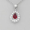 ESTATE .72CT DIAMOND & AAA RUBY 18KT WHITE GOLD MILGRAIN TEAR DROP LOVE NECKLACE