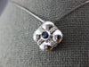 ESTATE .18CT DIAMOND & AAA SAPPHIRE 14KT WHITE GOLD 3D FLOWER SQUARE FUN PENDANT