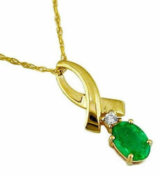 .43CT DIAMOND & AAA EMERALD 14KT YELLOW GOLD OVAL & ROUND INFINITY LOVE PENDANT
