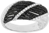 ESTATE WIDE .70CT WHITE & BLACK DIAMOND 14KT WHITE GOLD MULTI ROW WAVE FUN RING