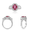 GIA CERTIFIED 4.30CT DIAMOND & AAA RUBY PLATINUM THREE STONE OVAL PROMISE RING