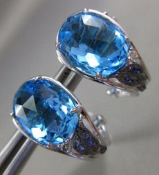 ESTATE LARGE 8.8CT DIAMOND & AAA BLUE TOPAZ 14K WHITE GOLD CLIP ON LEAF EARRINGS