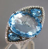 ESTATE LARGE 14.43CT DIAMOND & AAA BLUE TOPAZ 14KT WHITE GOLD 3D FLOWER FUN RING