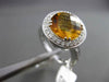 ANTIQUE LARGE 4.55CT DIAMOND & EXTRA FACET CITRINE 14KT WHITE GOLD FILIGREE RING