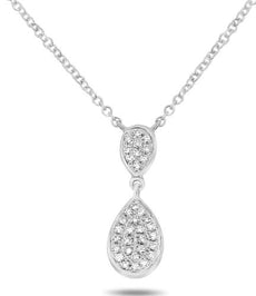 ESTATE .11CT DIAMOND 14KT WHITE GOLD CLASSIC DOUBLE PEAR TEAR DROP PAVE NECKLACE
