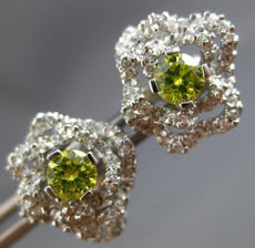 ESTATE 1.30CT WHITE & FANCY YELLOW DIAMOND 14KT WHITE GOLD FLOWER STUD EARRINGS