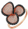 .92CT WHITE & BLACK DIAMOND 14KT ROSE GOLD 3D THREE LEAF CLOVER FLOWER FUN RING