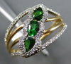 ESTATE WIDE .63CT DIAMOND & TSAVORITE 14KT YELLOW GOLD 3 STONE LEAF FLOWER RING