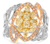 1.51CT WHITE, FANCY YELLOW, & PINK DIAMOND 18KT TRI COLOR GOLD ANNIVERSARY RING