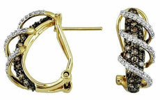 1.09CT WHITE & MOCHA DIAMOND 14K YELLOW GOLD 3D MULTI ROW SWIRL CLIP ON EARRINGS