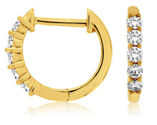 ESTATE .25CT ROUND DIAMOND 14K YELLOW GOLD 3D CLASSIC FIVE STONE HUGGIE EARRINGS