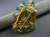 ESTATE LARGE DIAMOND & EMERALD CORAL 18KT TWO TONE GOLD FLOWER PIN BROOCH #25274