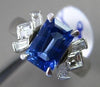 ANTIQUE WIDE 2.09CT DIAMOND & AAA SAPPHIRE PLATINUM EMERALD CUT ENGAGEMENT RING