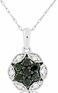 .45CT WHITE & BLACK DIAMOND 14KT WHITE GOLD CLUSTER FLOWER STAR OF DAVID PENDANT