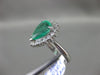 ESTATE WIDE 3.07CT DIAMOND & EMERALD PLATINUM 3D PEAR SHAPE HALO ENGAGEMENT RING