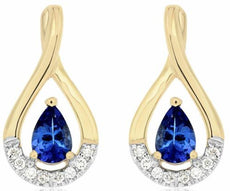 ESTATE .97CT DIAMOND & AAA TANZANITE 14K YELLOW GOLD PEAR SHAPE HANGING EARRINGS