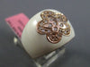 ESTATE WIDE .20CT DIAMOND 14KT ROSE GOLD 3D WHITE ENAMEL FLOWER ETOILE RING 15mm