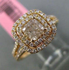 ESTATE LARGE GIA 1.13CT DIAMOND 18KT ROSE GOLD HALO SPLIT SHANK ENGAGEMENT RING