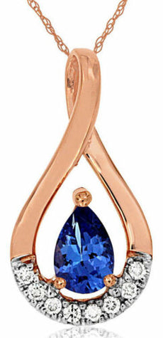 .48CT DIAMOND & AAA TANZANITE 14KT ROSE GOLD PEAR SHAPE & ROUND INFINITY PENDANT