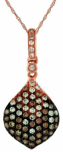 .43CT WHITE & CHOCOLATE FANCY DIAMOND 14K ROSE GOLD 3D CLUSTER TEAR DROP PENDANT