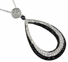.62CT WHITE & BLACK DIAMOND 14KT WHITE GOLD 3D CLASSIC OPEN TEAR DROP PENDANT