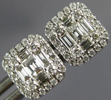 .54CT DIAMOND 18KT WHITE GOLD 3D ROUND & BAGUETTE CLUSTER SQUARE STUD EARRINGS