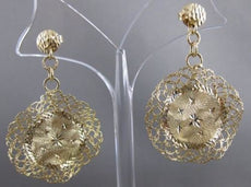 ESTATE LARGE 14KT YELLOW GOLD HANGING FLOWER FILIGREE HOOP EARRINGS 48MM #21557