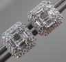 ESTATE .69CT ROUND & BAGUETTE DIAMOND 18KT WHITE GOLD 3D SQUARE HEXAGON EARRINGS