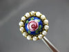 ANTIQUE LARGE AAA PEARL & MULTI COLOR ENAMEL 14K YELLOW GOLD 3D FLOWER ROSE RING