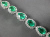 ESTATE WIDE 13.74CT DIAMOND & AAA EMERALD 18K WHITE GOLD 3D OVAL TENNIS BRACELET