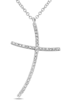 ESTATE .11CT DIAMOND 14KT WHITE GOLD 3D CLASSIC SLANTED PAVE CROSS PENDANT