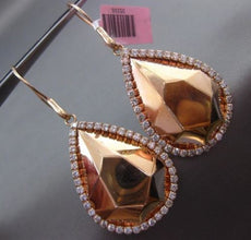 ESTATE EXTRA LARGE 2.0CT DIAMOND 14KT ROSE GOLD PEAR RAIN DROP HANGING EARRINGS