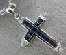 ESTATE .79CT ROUND DIAMOND & AAA PRINCESS SAPPHIRE 18K WHITE GOLD CROSS PENDANT