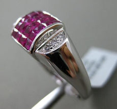 ESTATE WIDE 1.65CT DIAMOND & AAA RUBY 18KT WHITE GOLD SQUARE HALF MOON FUN RING