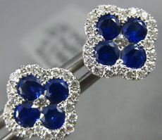 ESTATE 1.05CT DIAMOND & AAA SAPPHIRE 18KT WHITE GOLD FLOWER SQUARE STUD EARRINGS