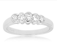 ESTATE .53CT DIAMOND 14KT WHITE GOLD 3D 5 STONE BEZEL WEDDING ANNIVERSARY RING