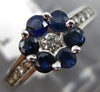 ESTATE 1.0CT DIAMOND & AAA SAPPHIRE 14KT WHITE GOLD 3D FLOWER CLUSTER LOVE RING