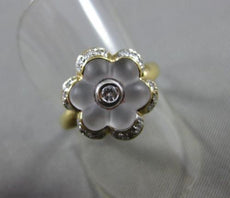 ANTIQUE WIDE .20CT DIAMOND & AAA WHITE QUARTZ 18K 2 TONE GOLD FLOWER RING #21715