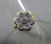 ANTIQUE WIDE .20CT DIAMOND & AAA WHITE QUARTZ 18K 2 TONE GOLD FLOWER RING #21715