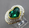 ANTIQUE PLATINUM & 18KT Y GOLD 4.55CT DIAMOND & EMERALD HEART ENGAGEMENT RING