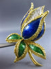 ANTIQUE LARGE .60CT DIAMOND AAA ENAMEL 18K TWO TONE GOLD FLOWER PIN BROOCH #1902