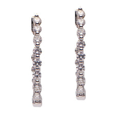 ESTATE .95CT DIAMOND 18KT WHITE GOLD 3D CLASSIC ROUND ELONGATED HANGING EARRINGS