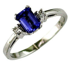 .72CT DIAMOND & AAA TANZANITE 14K WHITE GOLD EMERALD CUT 3 STONE ENGAGEMENT RING