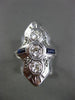 ANTIQUE LARGE .70CT DIAMOND & SAPPHIRE 14KT WHITE GOLD 3D 3 STONE FILIGREE RING